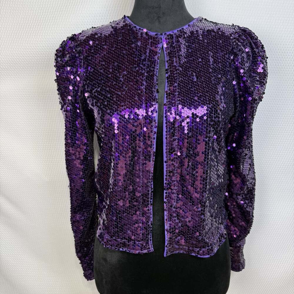 SHEIN BAE Purple Sequin Cropped Jacket  XS Open Front Party Holiday NWT Bolero